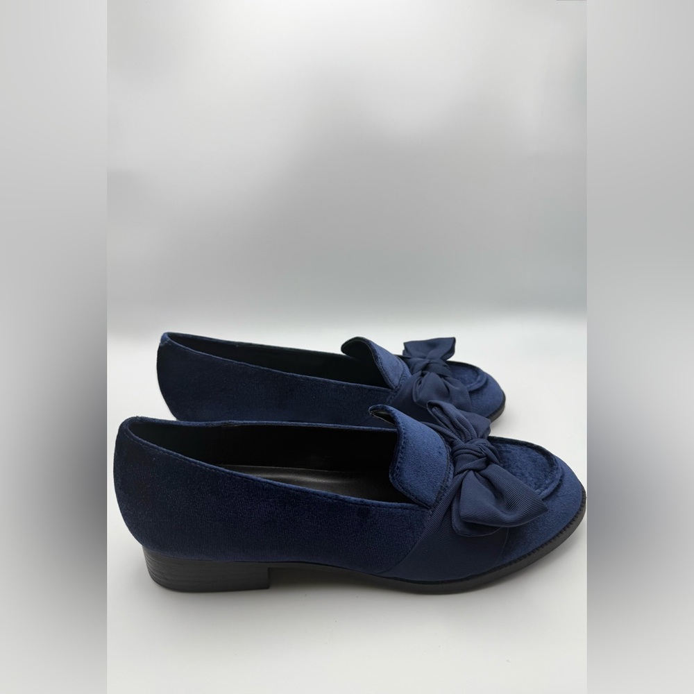 Bandolino Navy Velvet Loafers with Bow - Picture 3 of 5